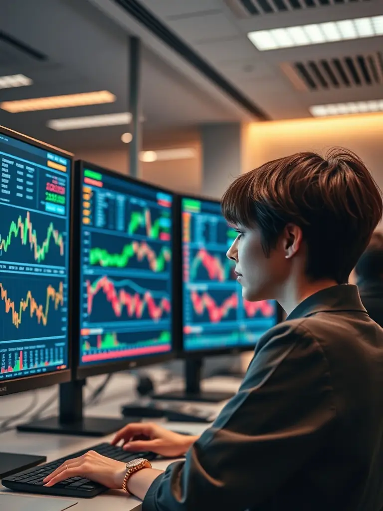 A focused trader analyzing Forex charts on multiple screens, highlighting the fast-paced nature of Forex trading within The McLean Method's educational program.